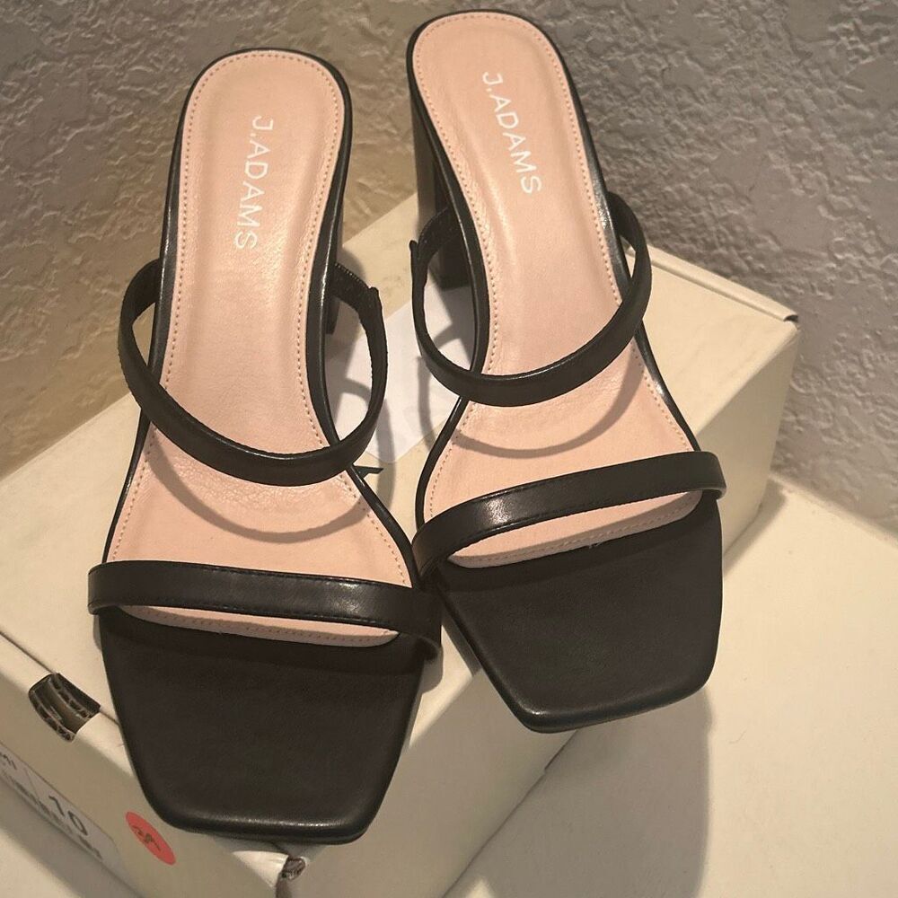 J. Adams Size 10 Stormi Block Heel Sandals Black Strappy Chunky Special Occasion